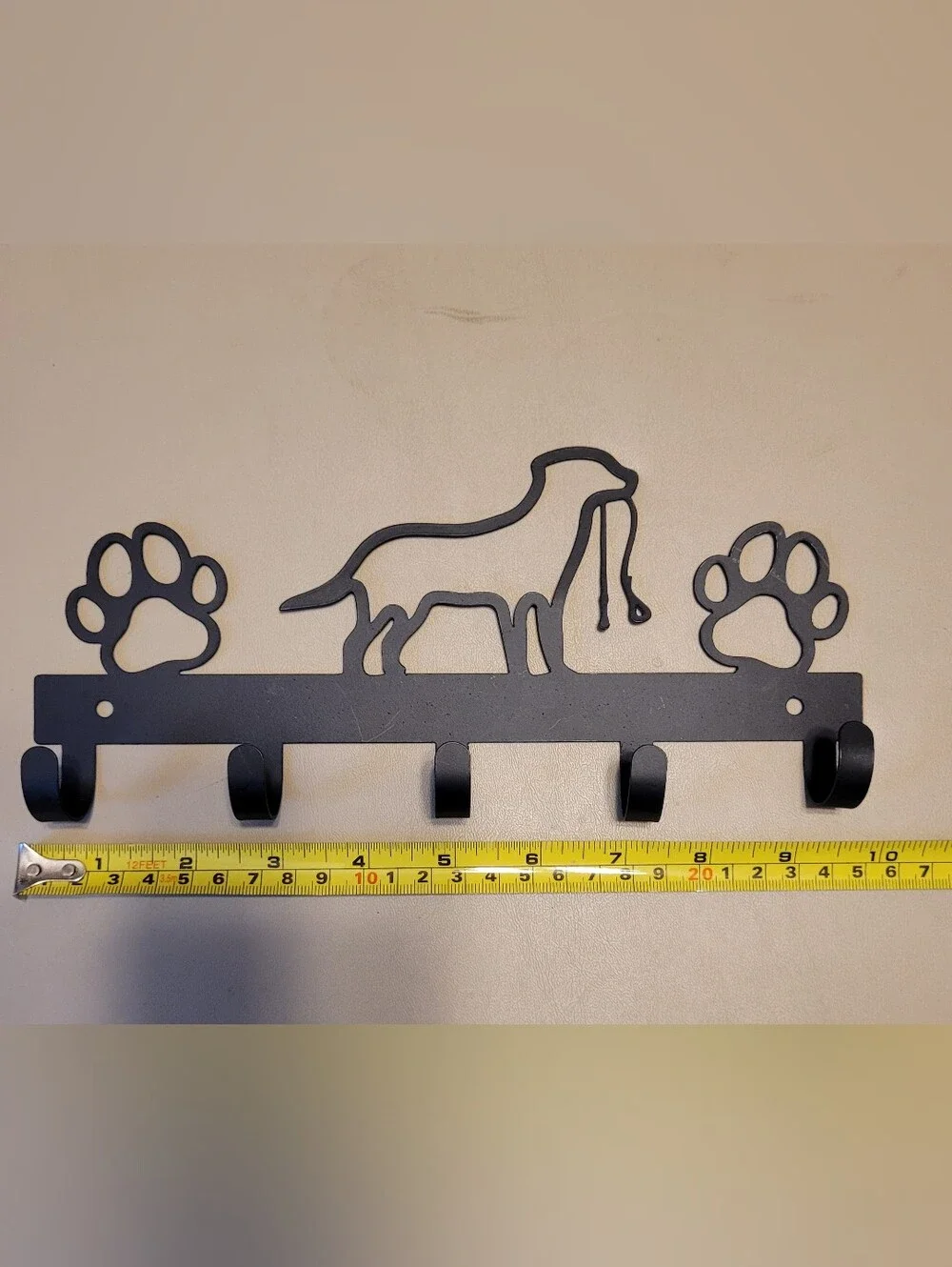 Black Dog Paw Wall Hook Rack - Metal Pet Leash Organizer